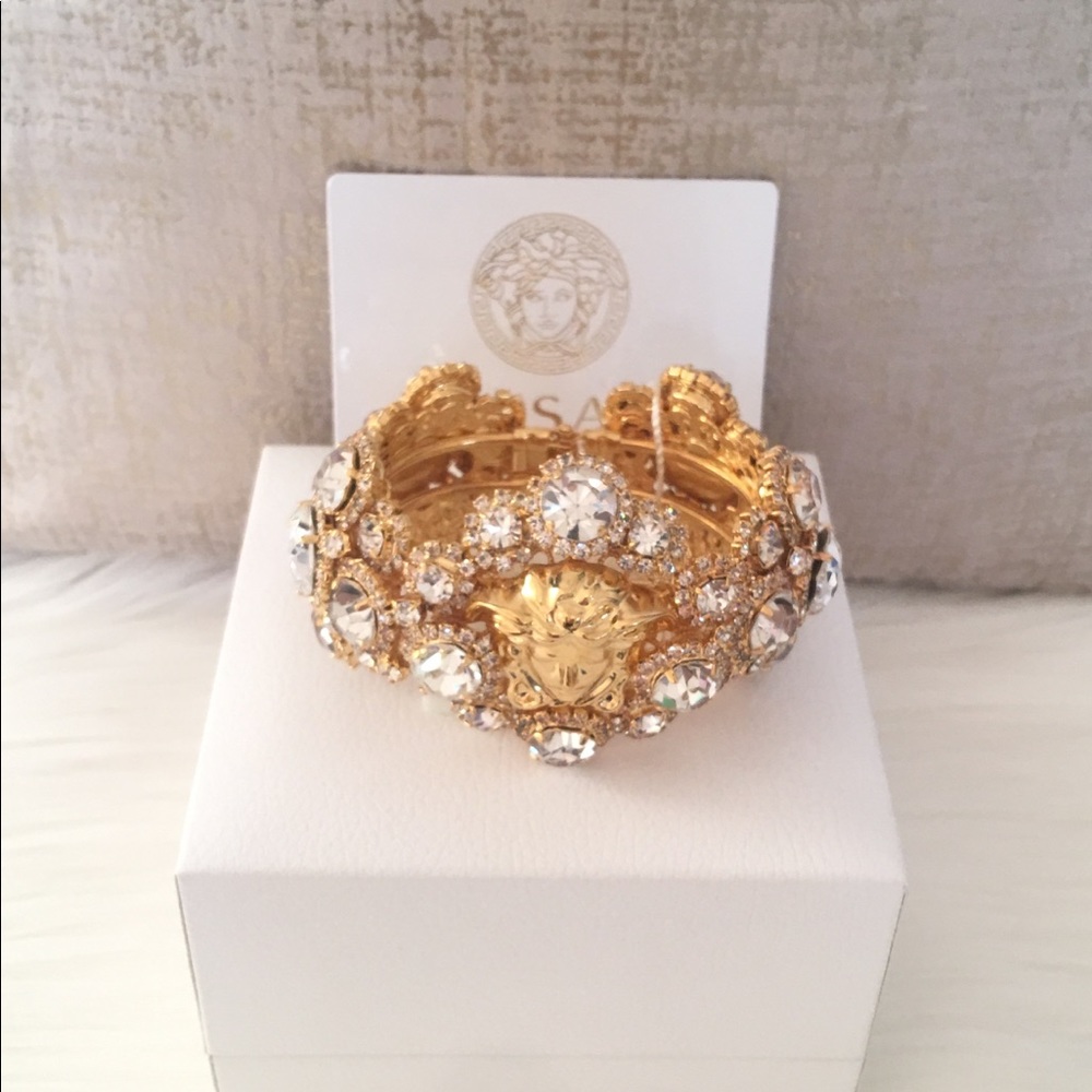 Versace Blooming Medusa Gold Crystal Cuff Bracelet - Picture 4 of 8